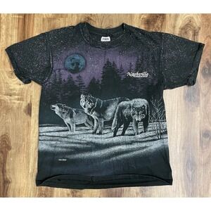 San Segal Sportswear Vintage 90's All Over Print AOP Black T-Shirt Size XL